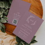 Minimaal blad | Mauve Monogram QR Code Bruiloft Kaart<br><div class="desc">Deze minimale leaf mauve monogram QR code bruiloft uitnodiging is perfect voor een boho bruiloft. Het ontwerp is voorzien van een eenvoudig groen blad silhouet in een romantische paarse roze kleur met minimalistische bohemian tuin stijl. Sla papier op door een QR-code voor uw gast toe te voegen aan de gegevens...</div>