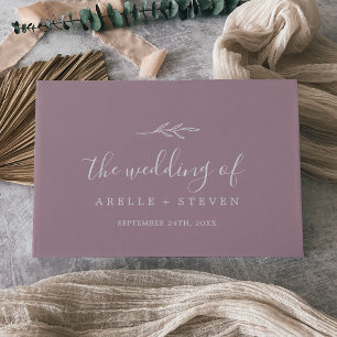 Minimaal blad   Mauve Monogram Terug Bruiloft Gastenboek