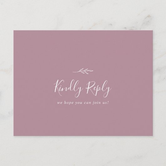 Minimaal blad | Mauve Song Aanvraag RSVP Briefkaar Uitnodiging Briefkaart (Voorkant)