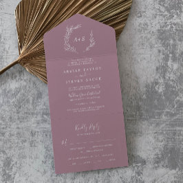 Minimaal blad | Mauve Wedding All In One Uitnodiging
