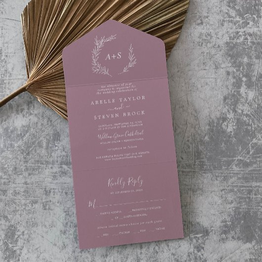 Minimaal blad | Mauve Wedding All In One Uitnodiging