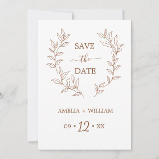Minimaal blad monogram Save the Date Trouw