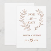Minimaal blad monogram Save the Date Trouw (Voorkant / Achterkant)