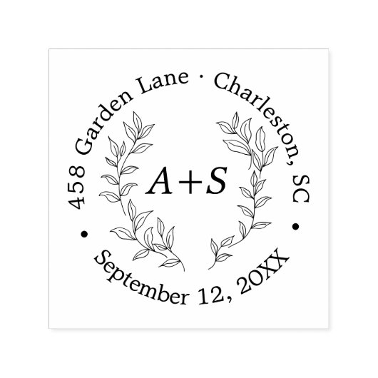 Minimaal blad monogram trouw zelfinkende stempel (Design)
