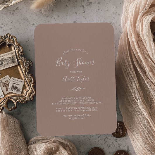 Minimaal blad | Neutrale baby shower uitnodiging