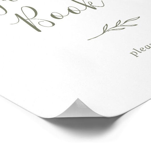 Minimaal blad | Olijfgroene gastboekposter Poster (Hoek)