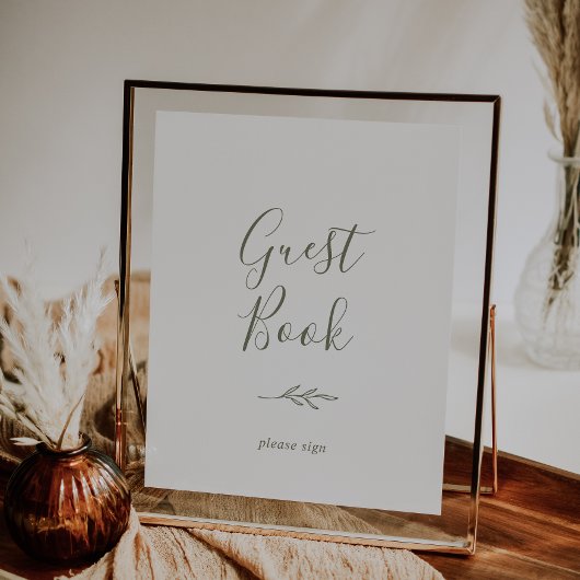 Minimaal blad | Olijfgroene gastboekposter Poster