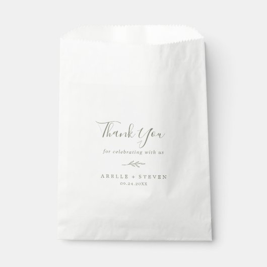 Minimaal blad | Olive Green Dank je bruiloft Bedankzakje (Voorkant)