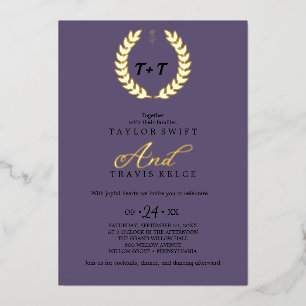 Minimaal blad   Paars & Goud Folie All-in-One Uitnodiging