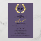 Minimaal blad | Paarse en goudfolie All-in-One Folie Uitnodiging (Voorkant)