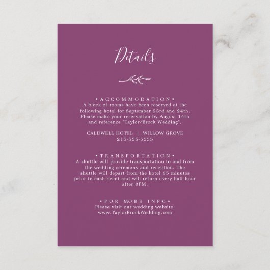 Minimaal blad | Paarse gegevens bessen Informatiekaartje (Voorkant)