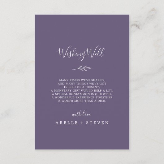 Minimaal blad | Plum Paarse bruiloft die goed wens Informatiekaartje (Voorkant)