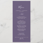 Minimaal blad | Plum Paarse bruiloft diner menu (Voorkant)