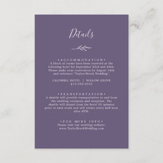 Minimaal blad | Plum Paarse Details Informatiekaartje (Voorkant)