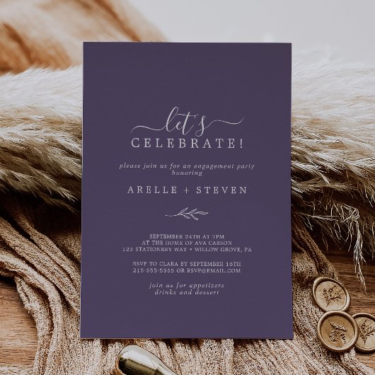 Minimaal blad | Plum Paarse Laten we vieren Kaart