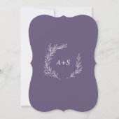 Minimaal blad | Plum Paarse Monogram Terug Bruilof Kaart (Achterkant)