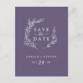 Minimaal blad | Plum Paarse Save the Date Uitnodiging Briefkaart (Voorkant)