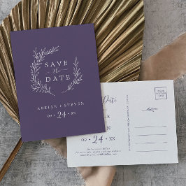 Minimaal blad | Plum Paarse Save the Date Uitnodiging Briefkaart