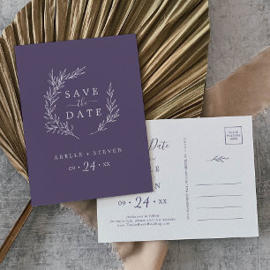 Minimaal blad   Plum Paarse Save the Date Uitnodiging Briefkaart