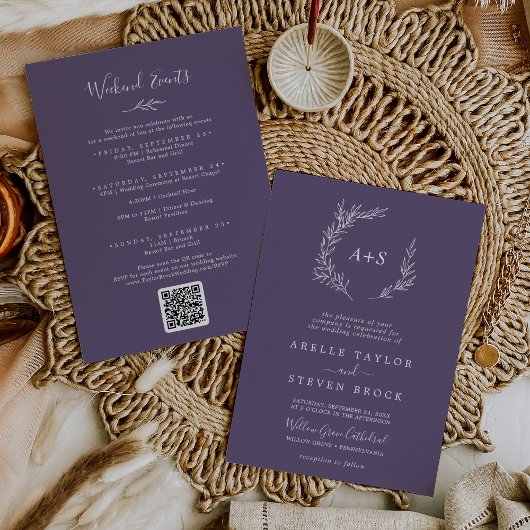 Minimaal blad | Plum Paarse Weekend Evenementen Br Kaart