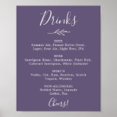 Minimaal blad | Pr Plum Paarse Trouw Dranken Menu Poster (Voorkant)