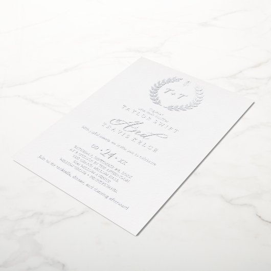 Minimaal blad | Roze gouden folie monogram bruilof Uitnodiging (Gedraaid)