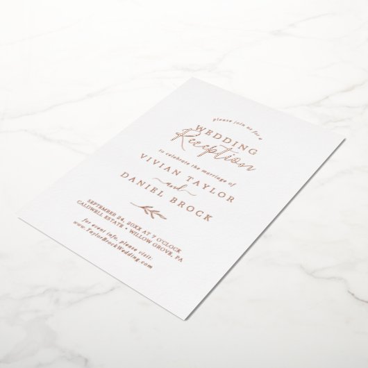 Minimaal blad | Roze Gouden Folie Trouwreceptie Folie Uitnodiging (Gedraaid)