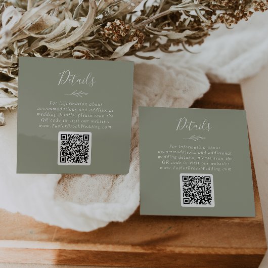 Minimaal blad | Sage Green QR Code Trouwgegevens Informatiekaartje