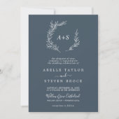 Minimaal blad | Slate Blue Monogram QR Code Bruilo Kaart (Voorkant)