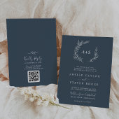 Minimaal blad | Slate Blue Monogram QR Code Bruilo Kaart