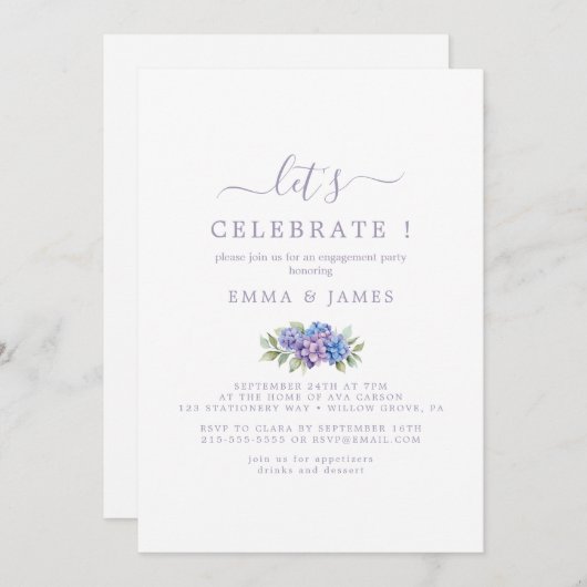 Minimaal blad | Stof Paars "Laten we het vieren"  Kaart (Voorkant / Achterkant)