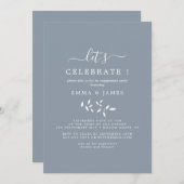 Minimaal blad | Stofblauw "Laten we het vieren"  Kaart (Voorkant / Achterkant)