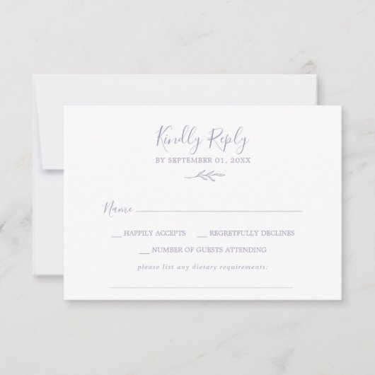 Minimaal blad | Stoffige Paarse dieetbehoefte RSVP Kaartje (Voorkant)