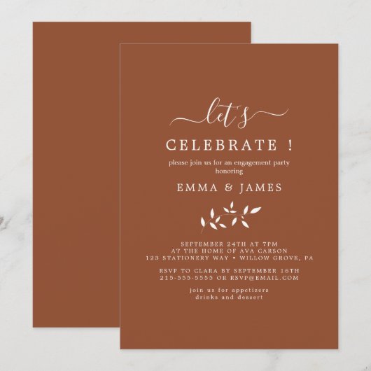 Minimaal blad | Terracotta Laten we feestvieren  Kaart (Voorkant / Achterkant)