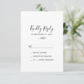 Minimaal blad | Zwart-wit eenvoudige RSVP-kaart RSVP Kaartje (Staand voorkant)