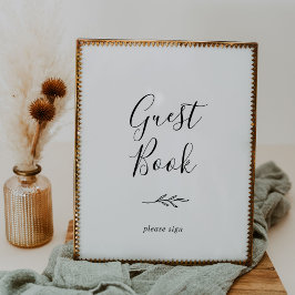 Minimaal blad | Zwart-wit Gastenboek Poster