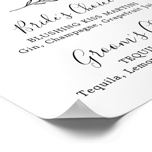 Minimaal blad | Zwart-wit Signature Drinken Poster (Hoek)