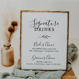 Minimaal blad | Zwart-wit Signature Drinken Poster