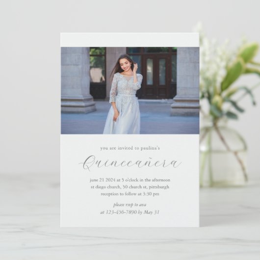 Minimaal Blauw 15 Jaar Verjaardag Quinceañera Foto Kaart (Staand voorkant)