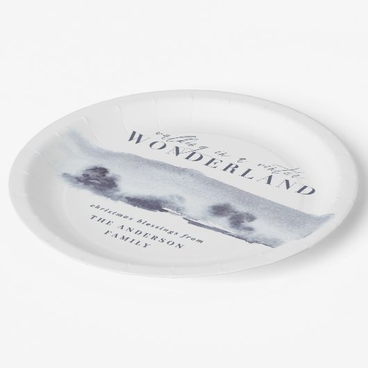 Minimaal blauw abstract kerstfeest met waterverf papieren bordje (Gekanteld)