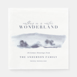 Minimaal blauw abstract kerstfeest met waterverf servet