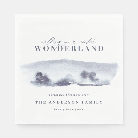 Minimaal blauw abstract kerstfeest met waterverf servet (Voorkant)