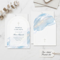 Minimaal Blauw Aquarel Spaanse Primera Comunion