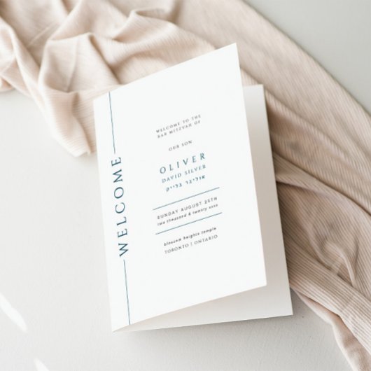 Minimaal blauw bar mitswa gevouwen programmaboekje programma