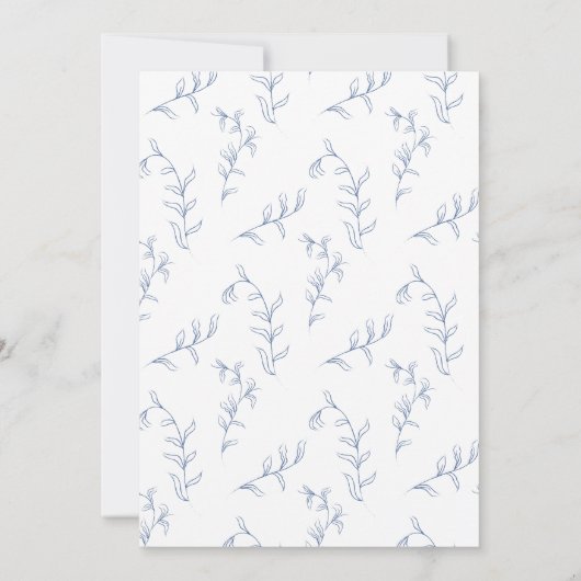 Minimaal blauw en wit Boho Botanische bruiloft Kaart (Achterkant)
