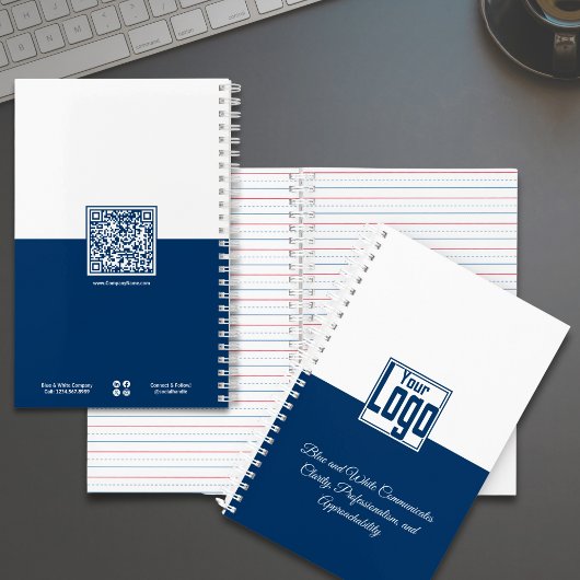 Minimaal blauw en wit motto voor kleine bedrijven notitieboek