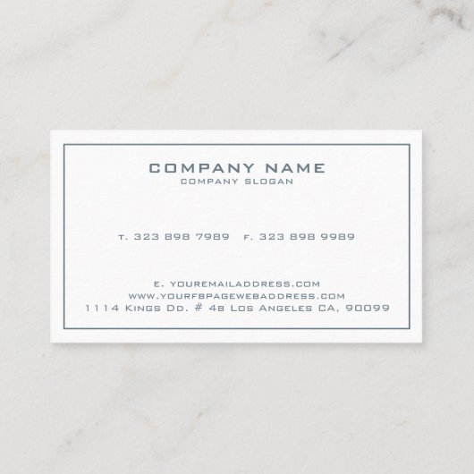 Minimaal blauw-grijs en wit omkeerbaar kaartontwer visitekaartje (Achterkant)