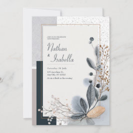 Minimaal Blauw Grijs Goud Botanische Glitter Bruil Kaart