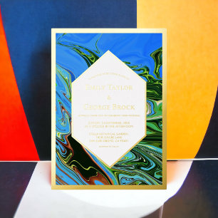 Minimaal blauw groen Abstract schilderend weddensc Folie Uitnodiging