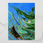 Minimaal blauw groen Abstract schilderend weddensc Folie Uitnodiging (Achterkant)